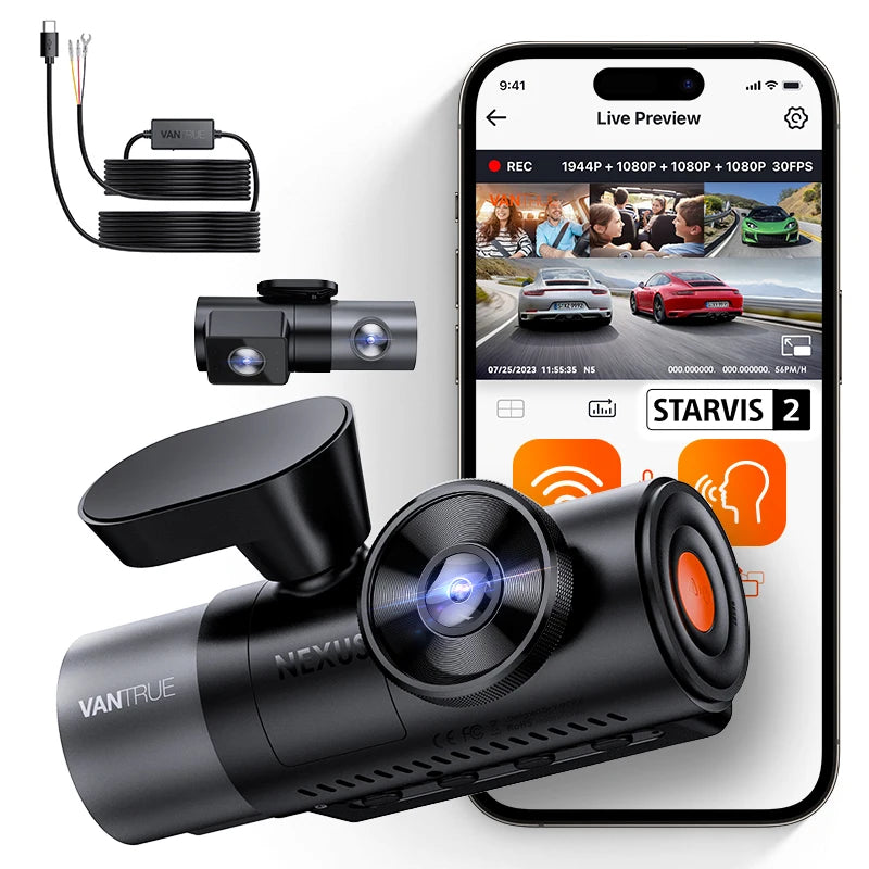 Vantrue N5 DashCam 4 Channel WiFi 360° All Sides 2.7K+1080P*3 GPS Tracking  Smart Voice Control Rotatable Camera Car accessories