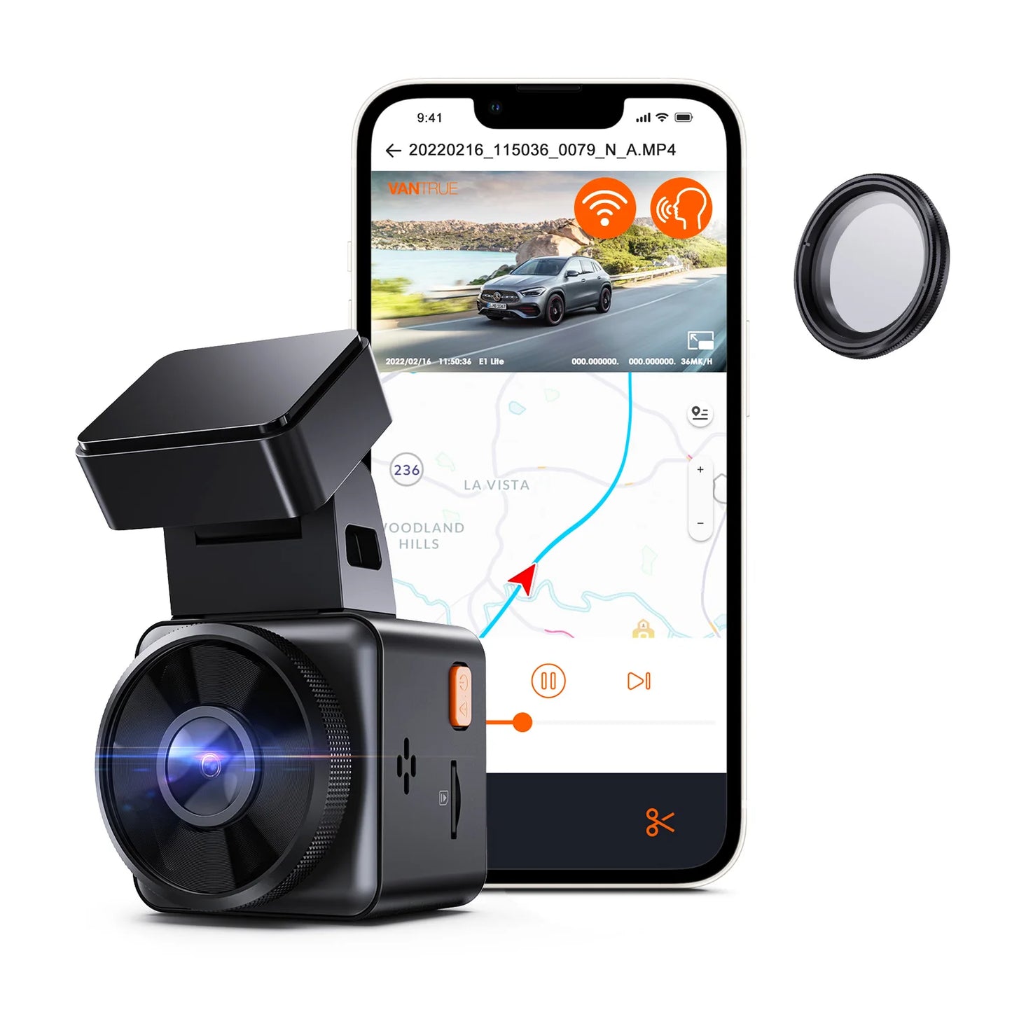 Vantrue E1 Lite Mini Dashcam 1080P WiFi Dash Camera with Free App Voice Control 24H Parking Mode Support 512GB Max