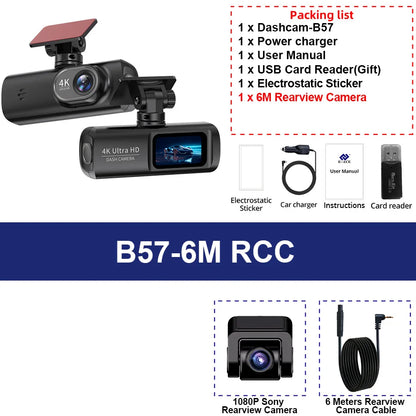 4K WIFI Dash Cam Mini CAR DVR Support Front and Rear Dual Lens 1080P Black Box Room Night Vision Camera Parking Monitor