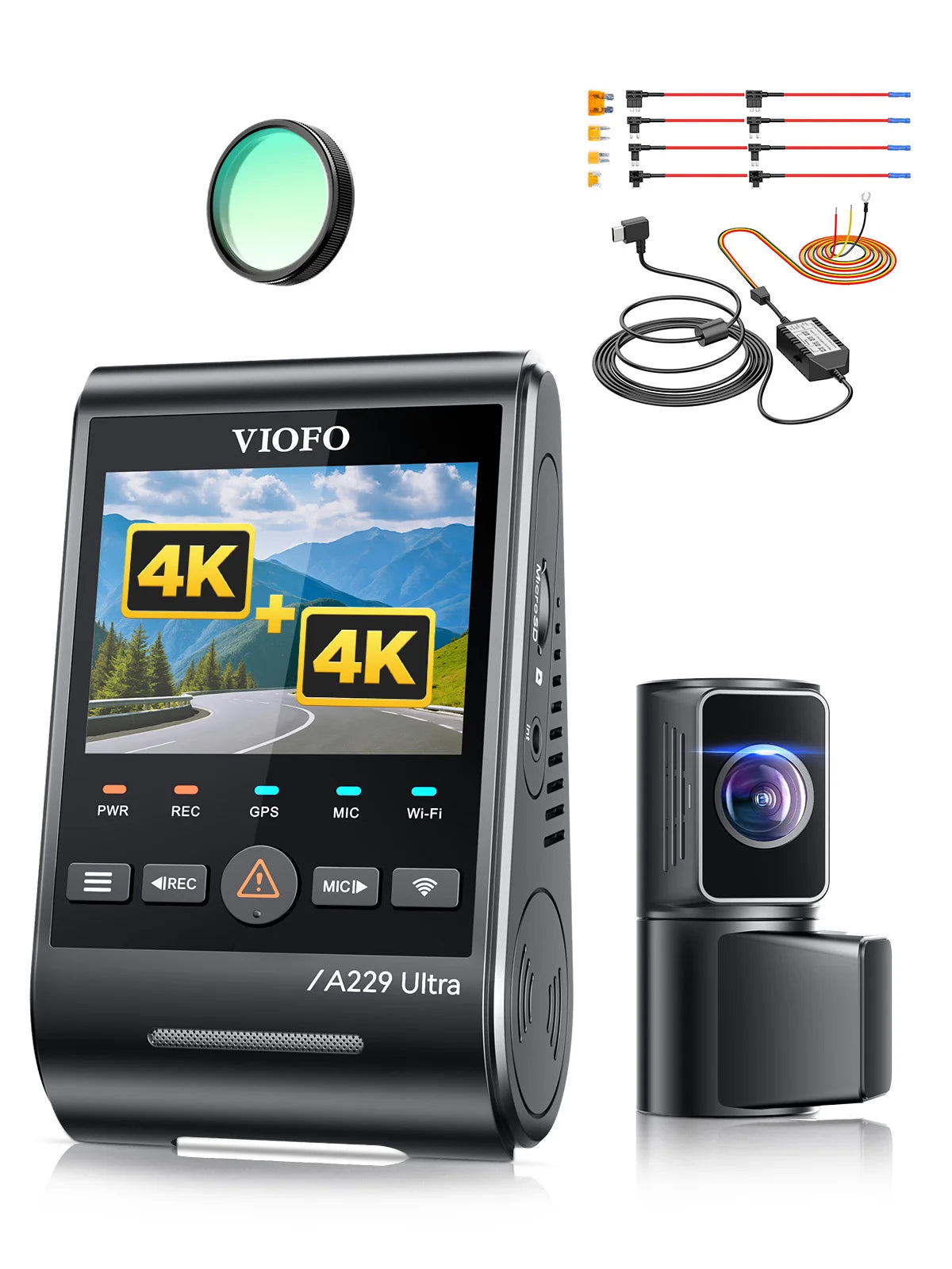 VIOFO A229 Ultra 2CH Dual 4K Dash Cam Front and Rear, Dual STARVIS 2 IMX678 Sensors 4K HDR, Faster 5GHz Wi-Fi GPS, Voice Control