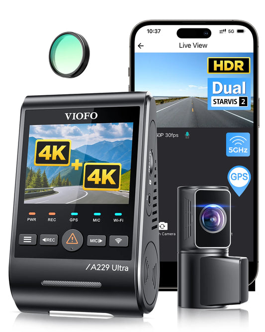 VIOFO A229 Ultra 2CH Dual 4K Dash Cam Front and Rear, Dual STARVIS 2 IMX678 Sensors 4K HDR, Faster 5GHz Wi-Fi GPS, Voice Control