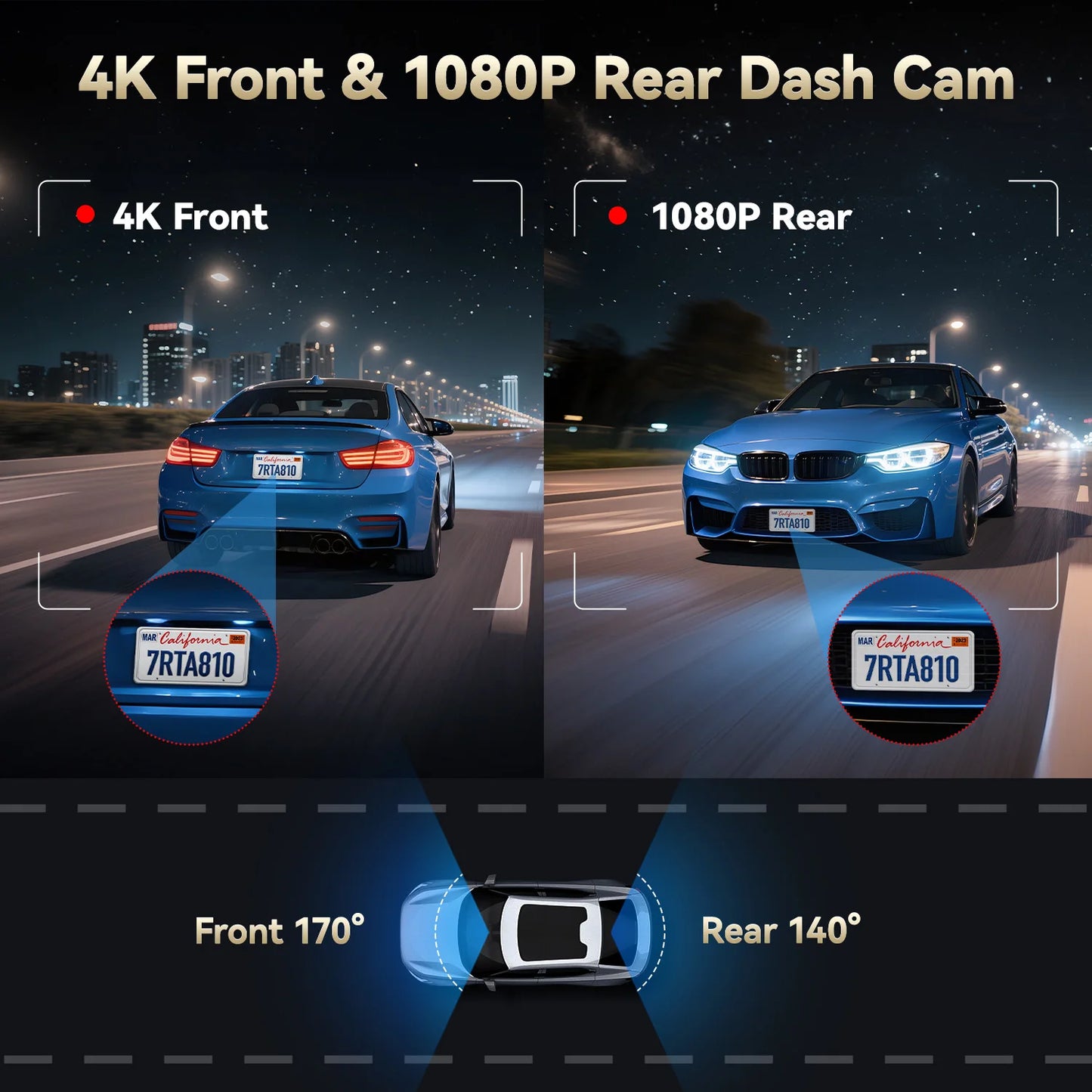 REDTIGER A8 4K+1080P ADAS Dash Cam 3.18" IPS Touch Screen Front And Rear Car Camera Built-in WiFi And GPS Car DVR Night Vision