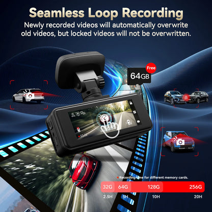 REDTIGER A8 4K+1080P ADAS Dash Cam 3.18" IPS Touch Screen Front And Rear Car Camera Built-in WiFi And GPS Car DVR Night Vision