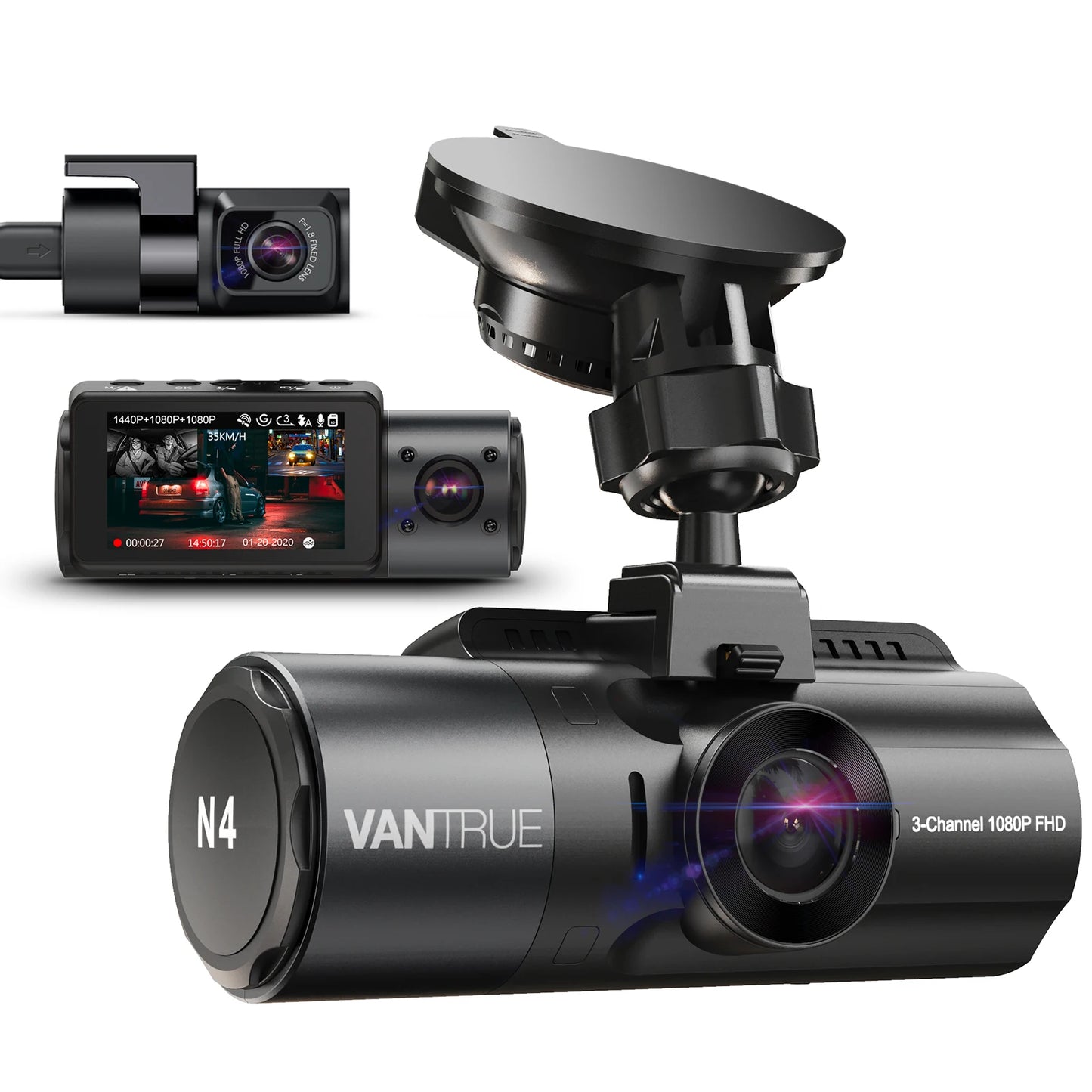 Vantrue N4 DashCam 4K Car Video Recorder Night Vision Car DVR Dashcam Rear View Camera with GPS Car Dash Cam Support 512GB Max