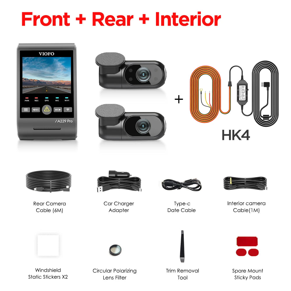 VIOFO A229 PRO 4K HDR Car Camera With SONY STARVIS 2 SENSOR Support Rear and Interior Dash Cam 24H Parking mode 5GHz Wi-Fi