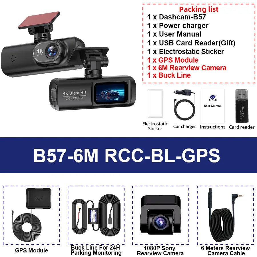 4K WIFI Dash Cam Mini CAR DVR Support Front and Rear Dual Lens 1080P Black Box Room Night Vision Camera Parking Monitor